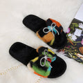 Women's winter cotton slippers with rhinestone detail, fuzzy indoor slippers with bow, home autumn and winter plush warm slippers for women