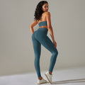 Spring/summer new solid color knitted seamless peach lift leggings with sports bra set - yoga & fitness apparel for women