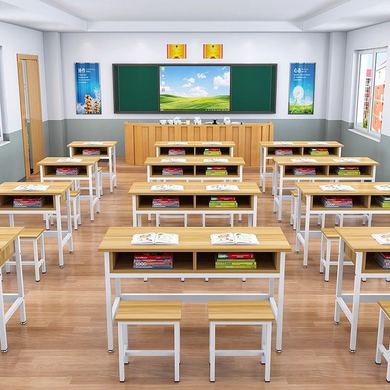Double-layer tutoring tutoring single double three-person conference table student desk and chair training table with drawer