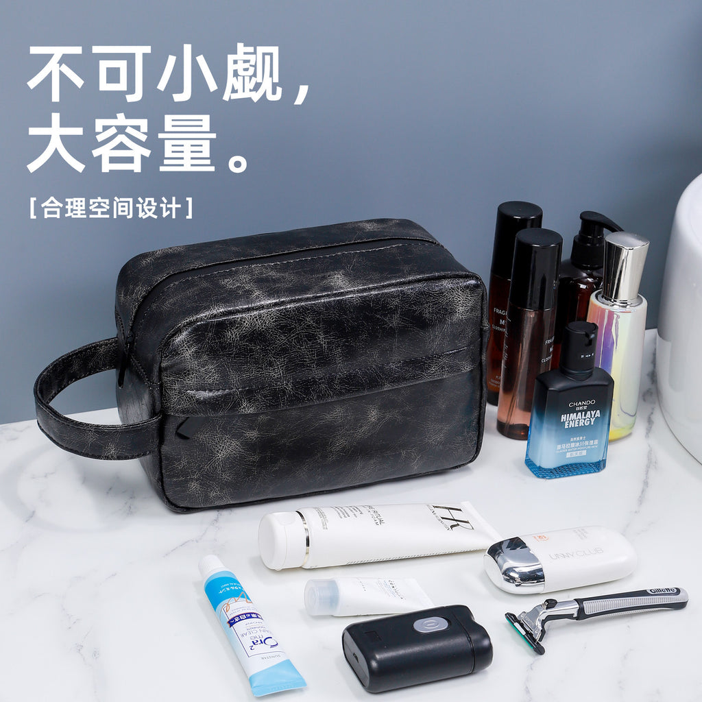 Yinke Light Luxury Portable Wash Bag Oil Wax PU Leather Business Travel Bag Men's toiletries Skin care product storage bag