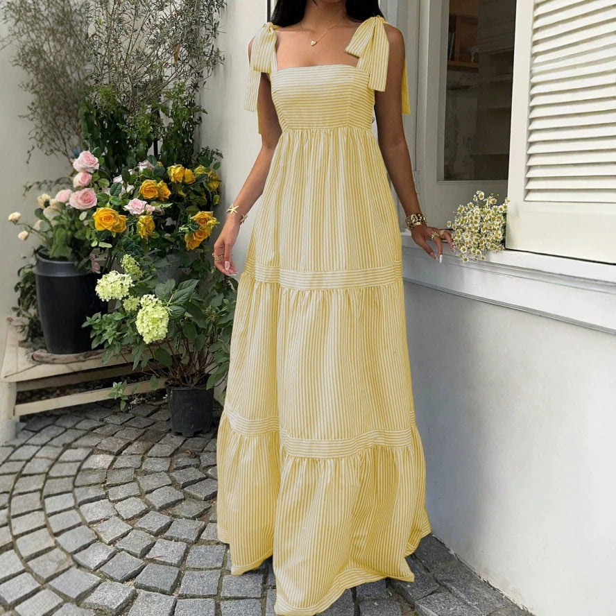 summer new european and american clothing  striped patchwork camisole sexy long dress for women