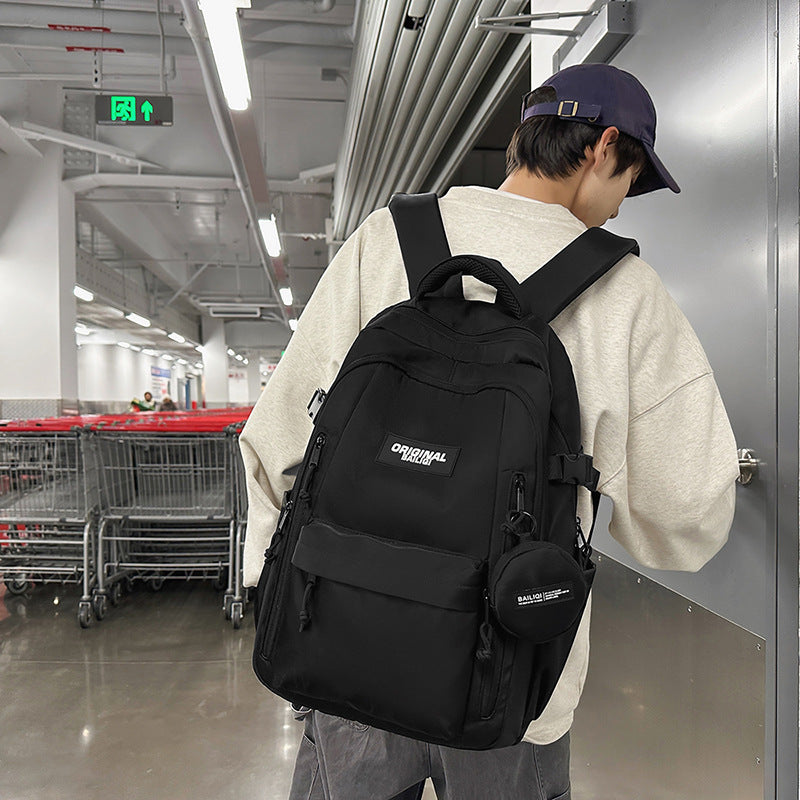 New large capacity backpack - perfect for high school, college, and university students. casual printed backpack with color blocking design, ideal for business trips and travel