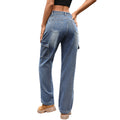 Fashion cross-border export  new style straight-leg jeans women's american casualtie back multi-pocket workwearjeans