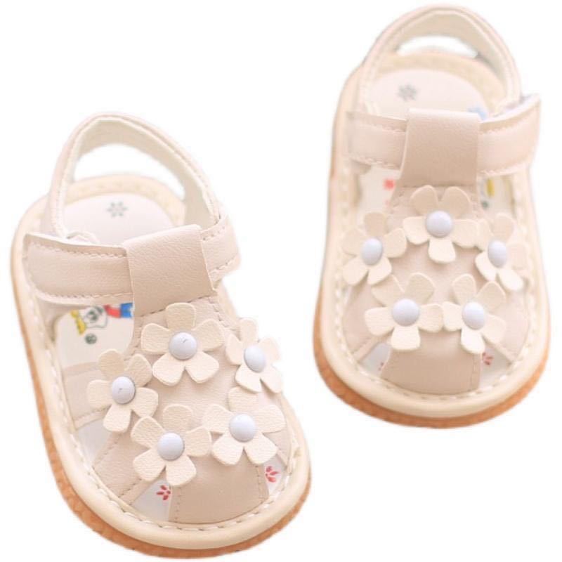 Baby girl sandals, princess style, girls' shoes, summer collection, infant first walkers, floral closed-toe shoes, elegant leather shoes