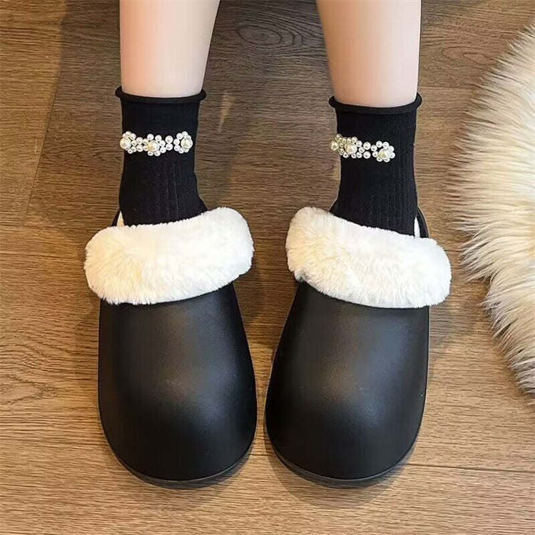Fashion soft bottom toe-cap cotton slippers for women outwear 2023 autumnew arrival thick bottom cute heattech slippers