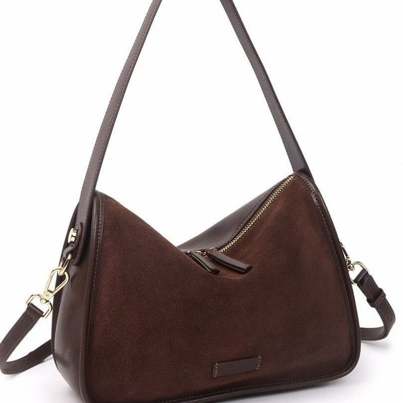 Suede leather messenger bag - 2024 autumn/winter new women's bag, fashionable retro style, large capacity shoulder & crossbody bag