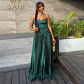 European and american cross-border women's fashion  summer new arrival: elegant green irregular camisole top and pleated midi skirt set