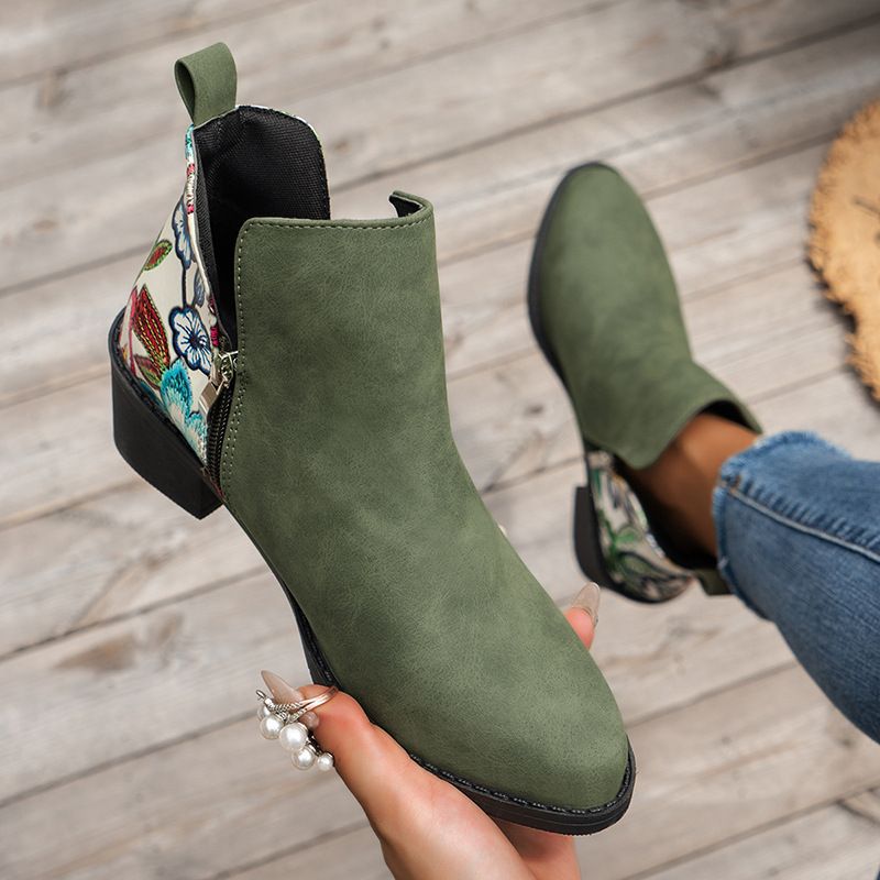 plus size cross-border new arrival suede pointed toe thick heel slip-on western short boots side zipper stylish trendy chelsea boots