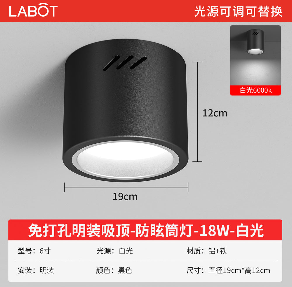 Led surface mounted downlight, anti-glare, round, external, punch-free, no-drill installation, ceiling-mounted, all-aluminum