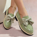 bow loafers for women  foreign trade thick sole medium heel british style retro small leather shoes for women size difference 0.5
