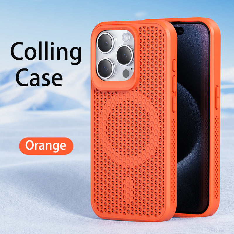 Suitable for apple 17promax mobile phone case iphone15pro breathable cooling magnetic case 11 honeycomb cooling