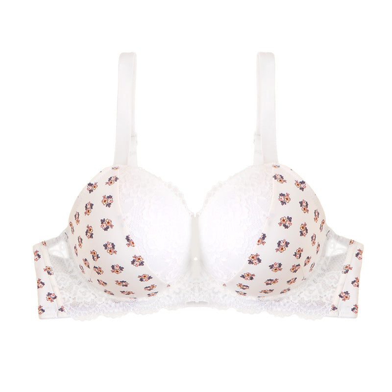 Fashion cross-border plus size plus size bra printinglace push-up push-up large breasts show small women's large breasts intimates