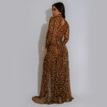 C7308 cross-border   fashion women's sexy leopard print long sleeve slit dress