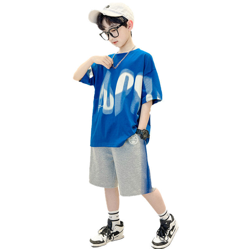 Boys' short-sleeve outfit: korean style, trendy summer two-piece set for older boys and teens -  new fashion kids' streetwear