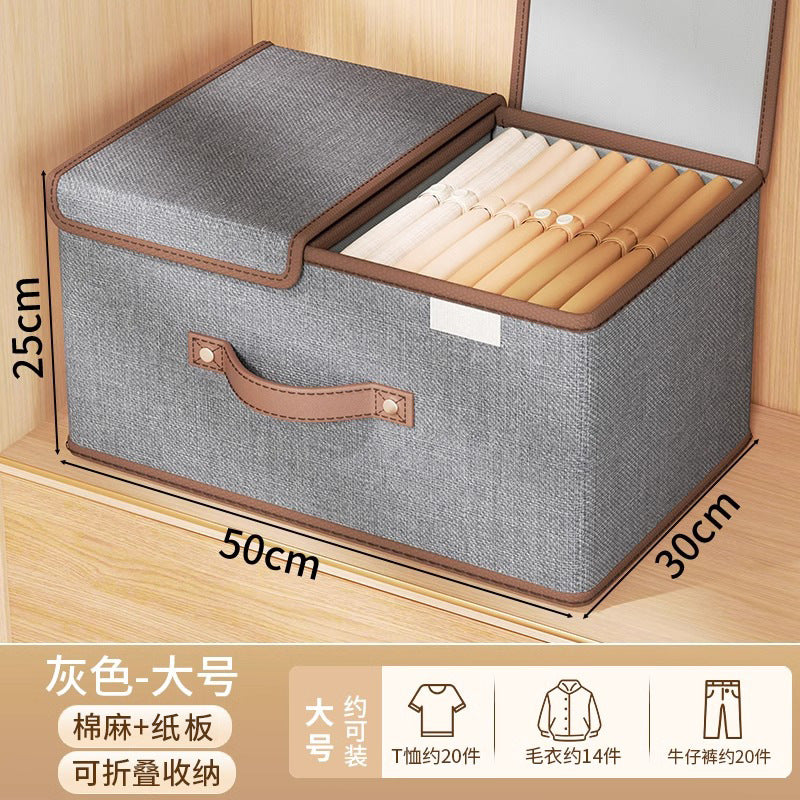 Clothes storage box Household wardrobe layered storage artifact with lid Clothes pants folding storage basket box