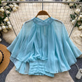 French gentle style pink stand collar waist cardigan women's summer k-style short sleeve elegant work clothingloosetops