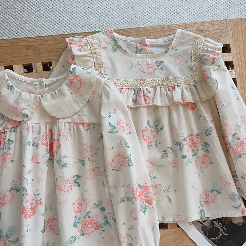 Girls'  autumn new arrival long-sleeve doll shirt with turn-down collar, spring/autumn chic embroidered blouse, korean style baby shirt, trendy