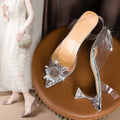 Women's summer new arrivals: korean style pointed-toe sandals with transparent crystal heels, rhinestone embellishments, and hollow-out design – fashionable and sexy