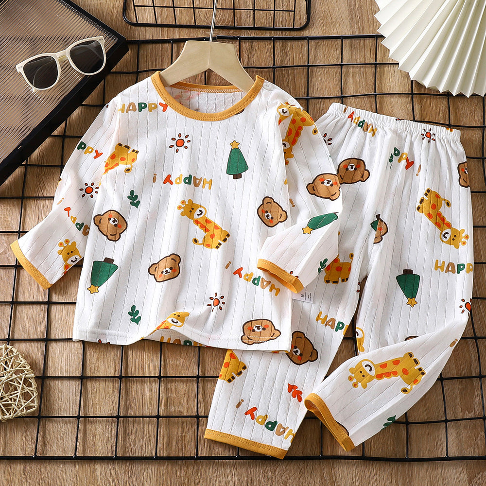 new children's pure cotton pajama set - summer long sleeve sleepwear, lightweight air conditioning suit for boys and girls