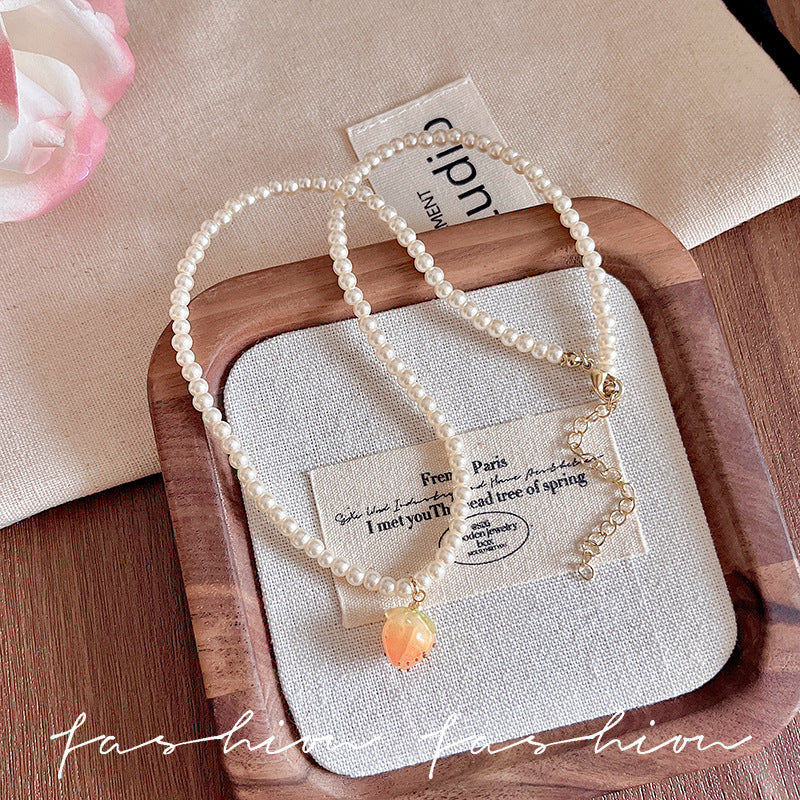 Peach blossom beaded necklace for women, 2026 new arrival, unique design, dopamine dress accessory, choker necklace