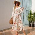 Shopee tk floral dress women's french round neck waist long light mature classysense slimming look cross-border early spring style