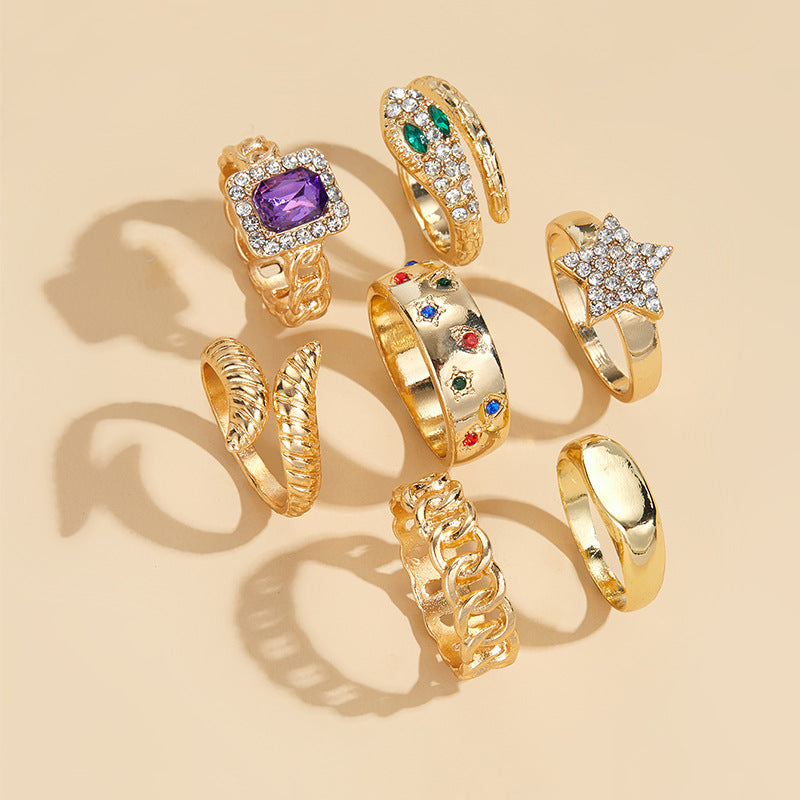 Customizable ring set alloy jewelry high-end niche layered star electroplated open ring women's accessories
