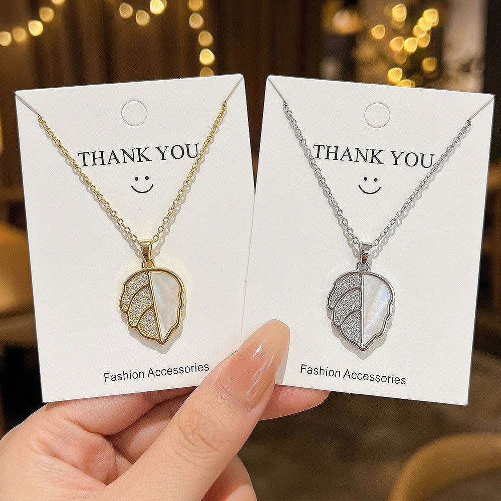 easiest for matchstylishbest selling micro-embedded white shell leaf necklace for women, simple fashionelegantpopular clavicle chain jewelry