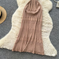 Qianjin wind sleeveless knitting silmdress women's summer k-style cut out breathablehigh waistslimming lookelegant long skirt