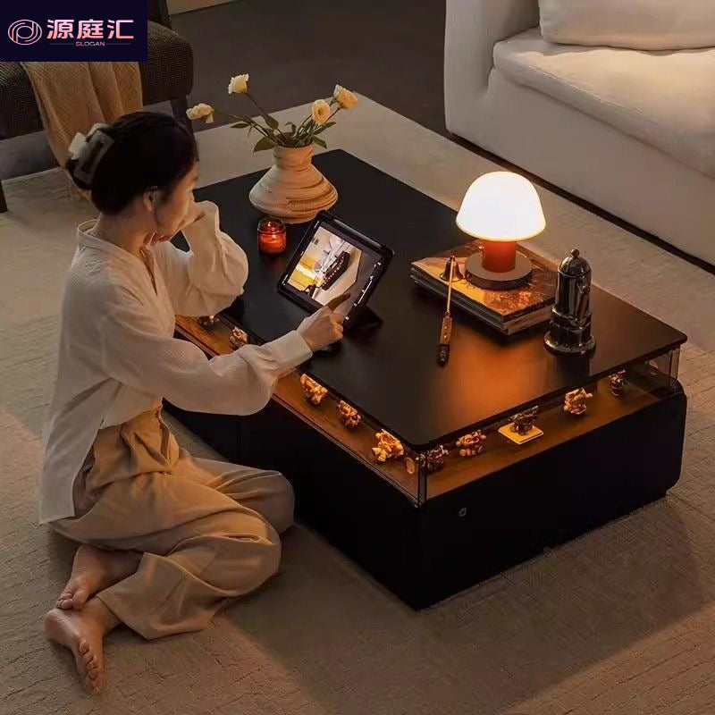 Retro slate coffee table scandinavianfor homemoderncasual lighting atmosphere black square small apartment solid wood coffee table