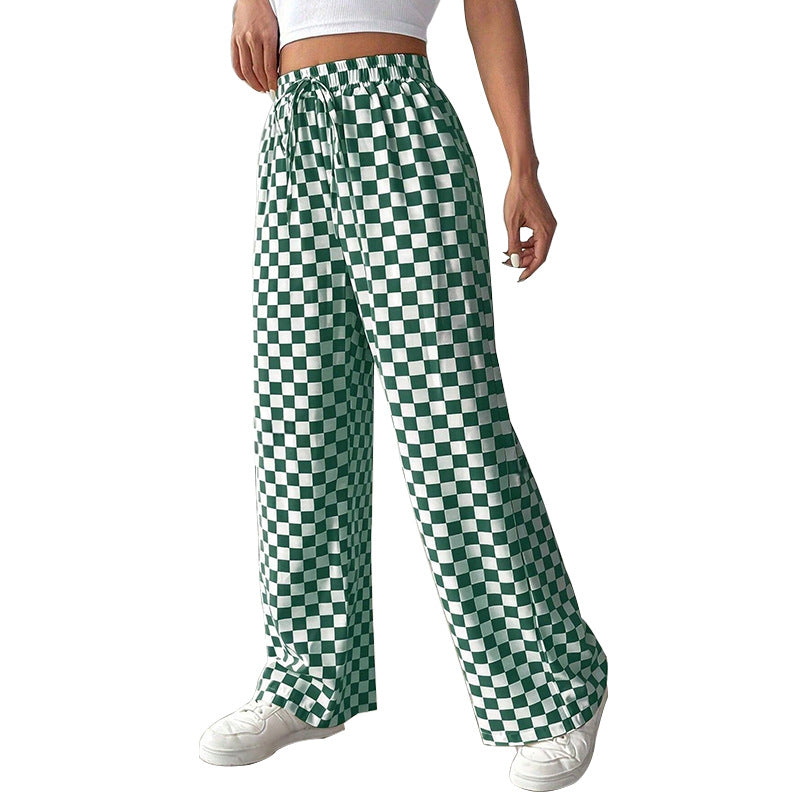 Ruihu 2025 summer  independent station  Europe and the United States black and white plaid casual pants long ins straight pants women's clothing