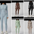 vertical striped stand-up collar jumpsuit half-zip all-in-one fitness suit for women high-intensity sports yoga suit
