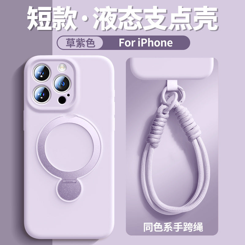 Rotating magnetic stand compatible iphone 17 pro precision cut liquid silicone phone case with lanyard, apple 13 protective cover
