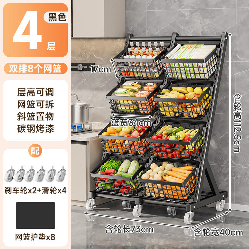 Kitchen storage rack Floor-to-ceiling multi-layer vegetable and fruit multi-functional vegetable basket Living room snack storage rack with wheels