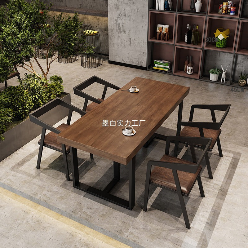 American industrial style dining table and chair combination commercial bar hot pot restaurant restaurant booth tavern clear bar solid wood dining table and chairs