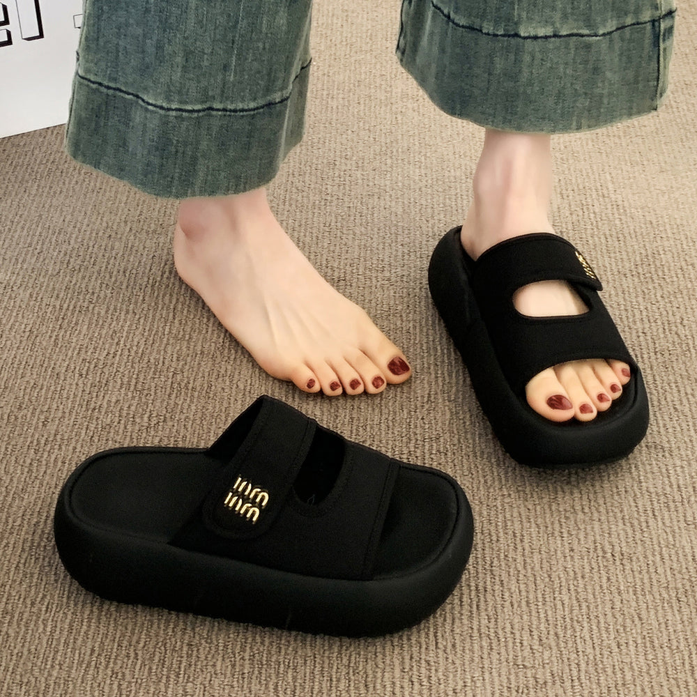 Thick solevelcro sandals and slippers for women summeroutwear2026 new arrivaleasiest for matchslimming look one-line slippers casual sandals