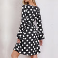 cross-border code new arrival  women's original elegant round neck color block polka dot long sleeve dress