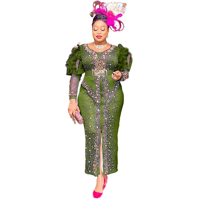 export african european long waist hot diamond beading fashionknittingdress long skirt