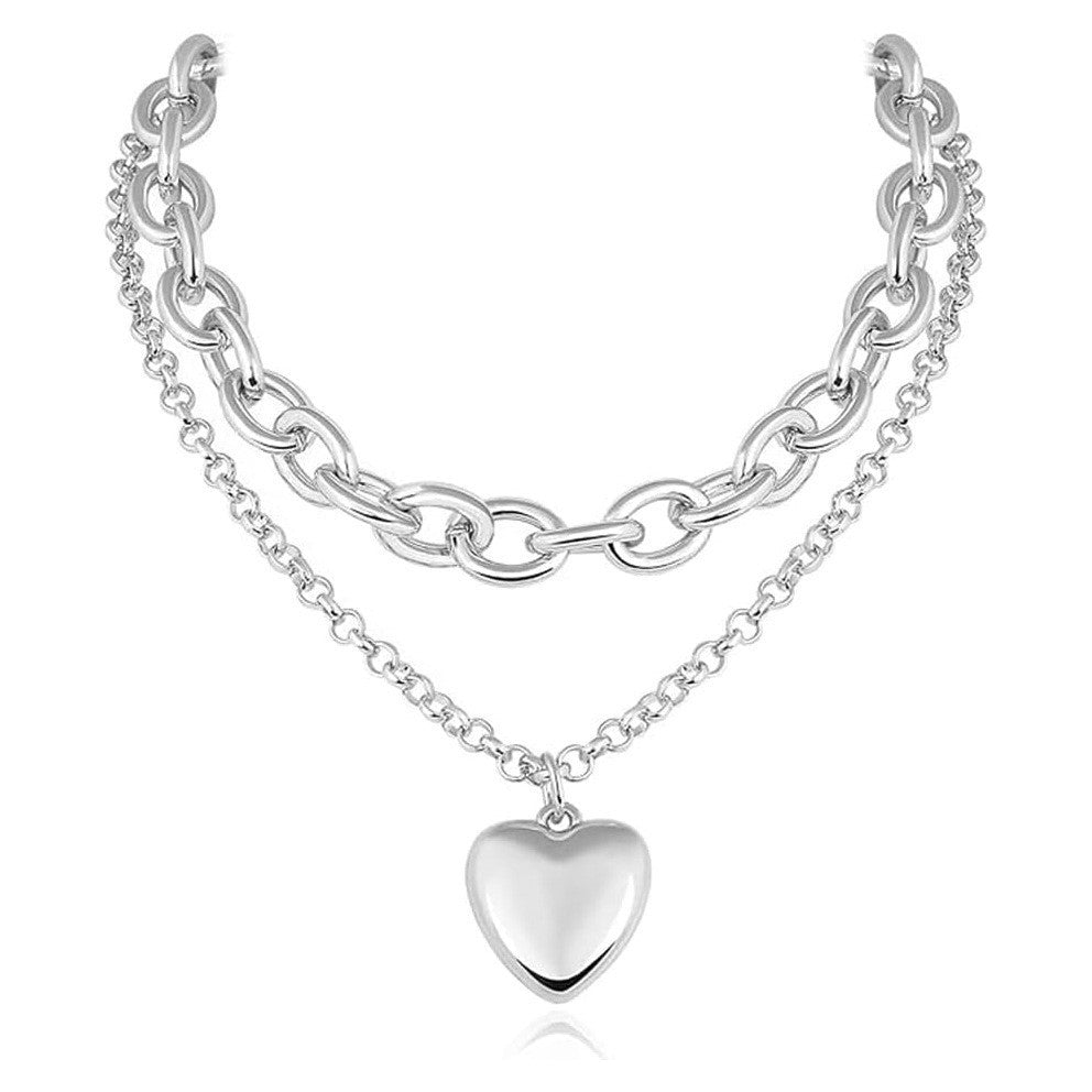 Amazon cross-border heart-shaped pendant necklace layered cuban chain clavicle chain fashioncasual popular jewelry new arrival for women