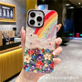Rainbow floral oil painting iphone 17 pro max diamond glitter phone case, luxury shockproof protective cover for iphone 16 & 15, compatible with iphone 13