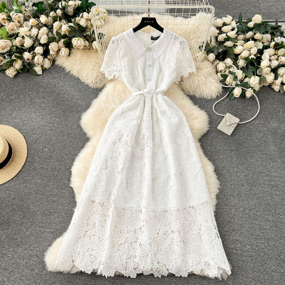 French chic evening gown:  early spring new arrival - designer button-down, slim-fit, long lace dress for women