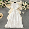 French chic evening gown:  early spring new arrival - designer button-down, slim-fit, long lace dress for women