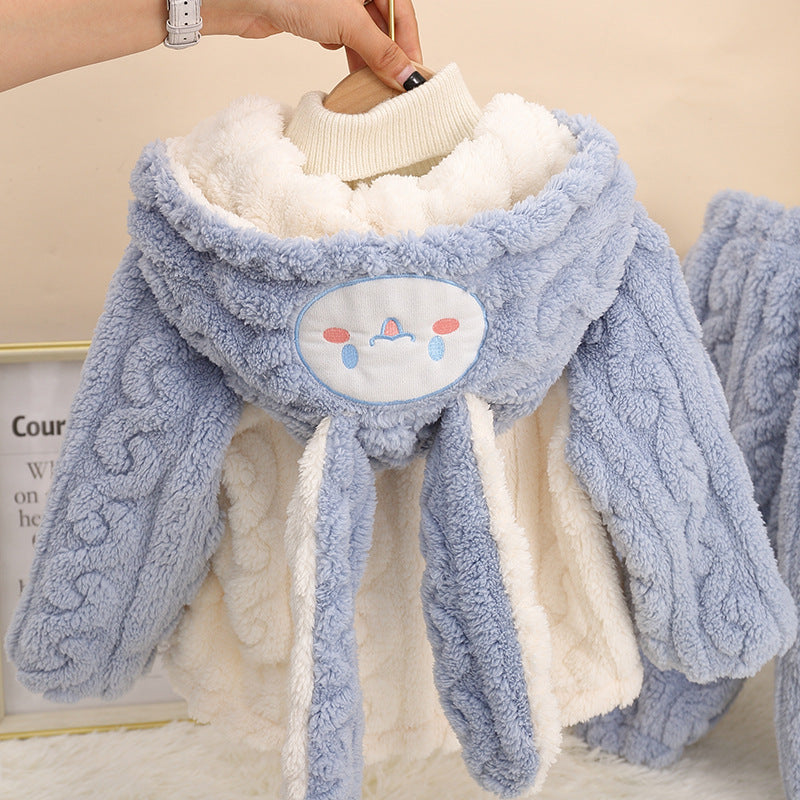 Kids flannel baby pajamas girl autumn wintercutelong sleevessuit baby girl coral velvet home clothes winter