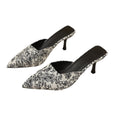 Summer pointed toe new chinoiserie cross-border high-heeled slippers 2026new arrival thin heel plus sizeprinting toe-cap half slippers for women