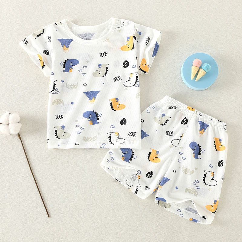 Baby short-sleeve set, 100% cotton, summer infant and toddler loungewear, short-sleeved, 0-3 years old, summer outfit, thin home clothes
