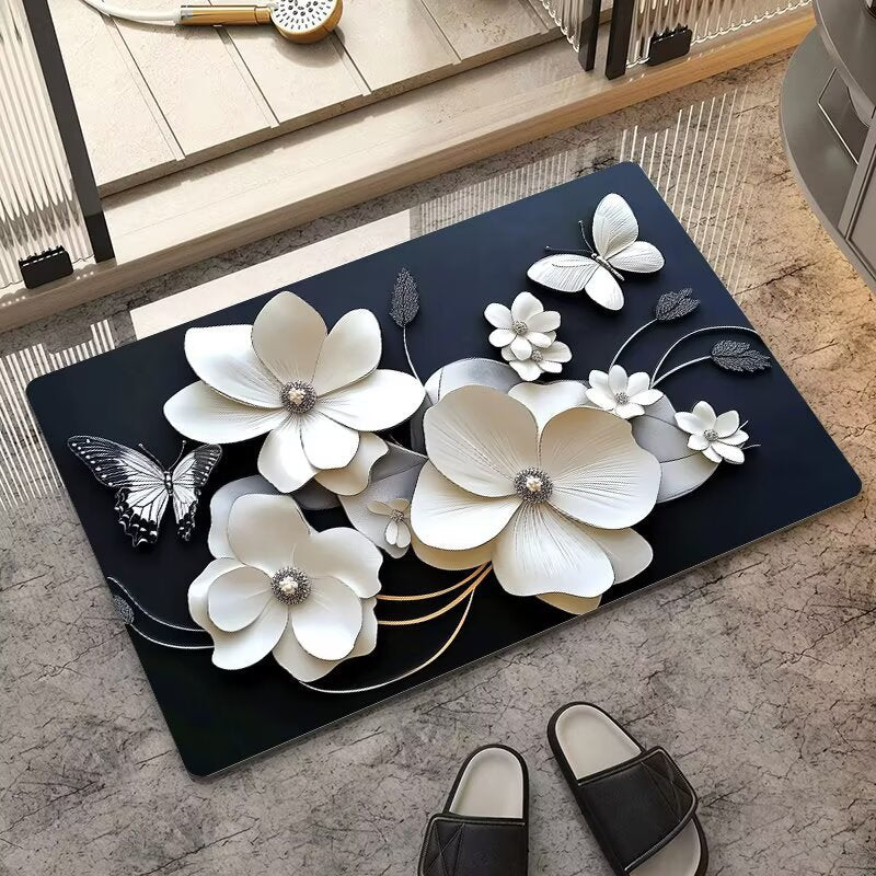 stereo butterfly soft diatom mud kitchen floor mat bathroom door absorbent quick-drying mat non-slip mat bathroom carpet