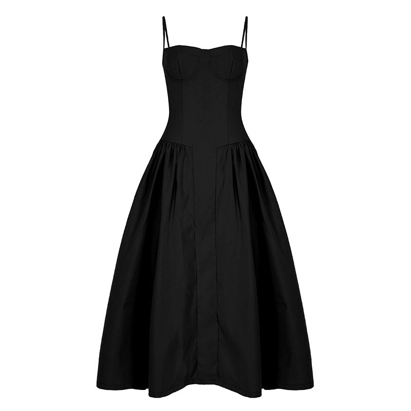 sexy A-word pocket dress 2025  tube top square neck French elegant waist suspender dress