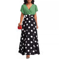 new european and american fashion women's dress - elegant polka dot print, flattering ruffle sleeves, flowy maxi dress