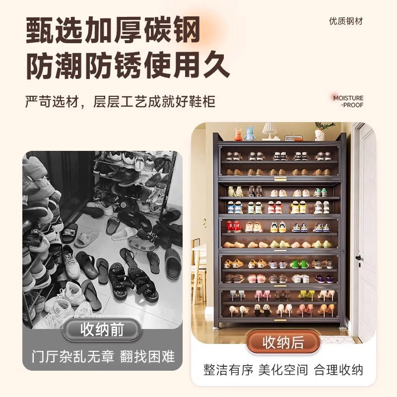 Household steel shoe cabinet, entrance door, large-capacity storage shoe cabinet, floor-standing multi-layer dust-proof shoe rack, rental house