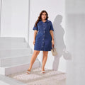 Fashion cross-border  plus size women's clothing  independent station lapel short-sleeved cardigan medium-length dress direct sales