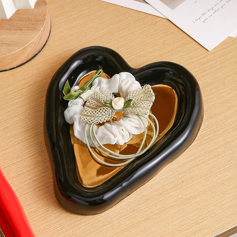 Instagram-worthy photo prop tray, heart-shaped personalized jewelry storage dish, electroplated glossy high-end jewelry display plate